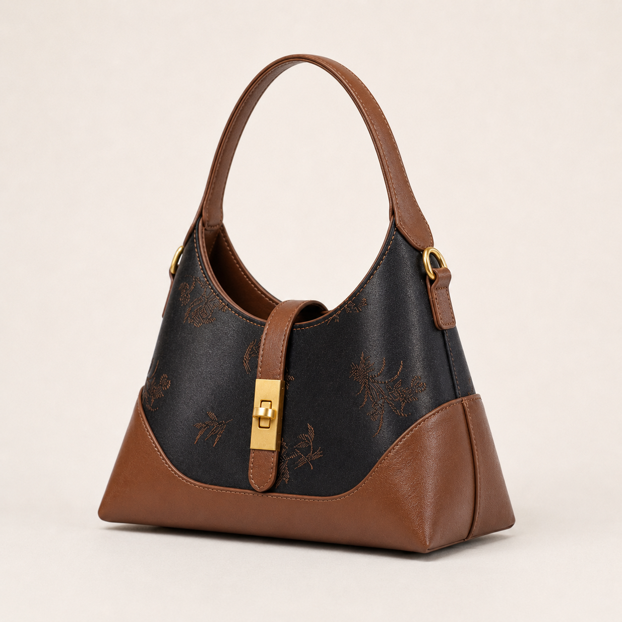 Black Shang Yun Silk & Leather Shoulder Bag