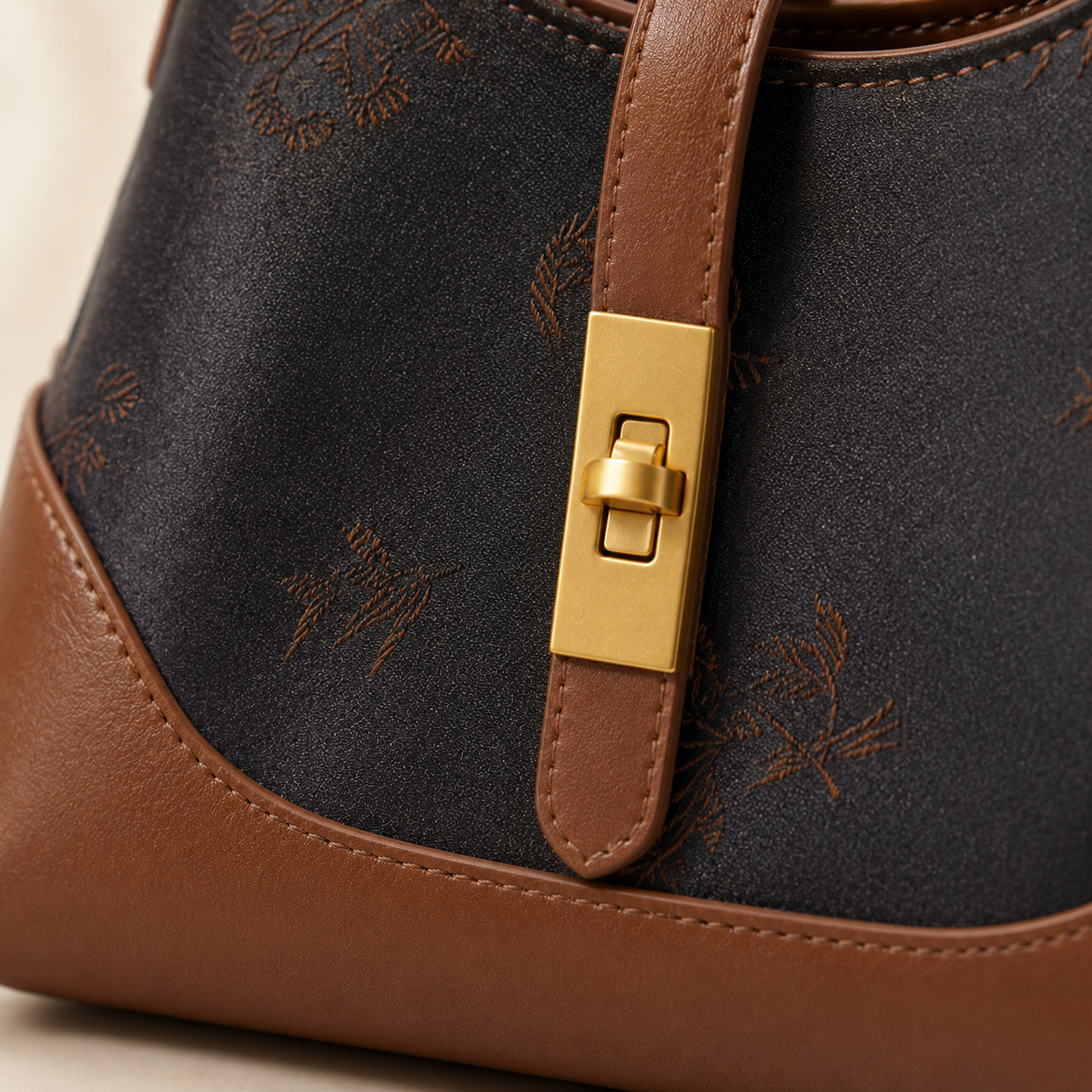 Black Shang Yun Silk & Leather Shoulder Bag