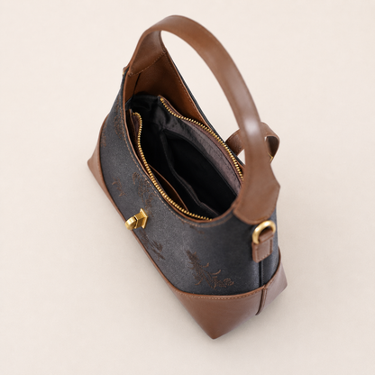 Black Shang Yun Silk & Leather Shoulder Bag