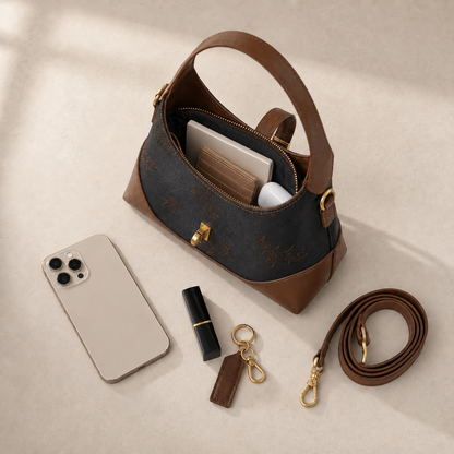 Black Shang Yun Silk & Leather Shoulder Bag