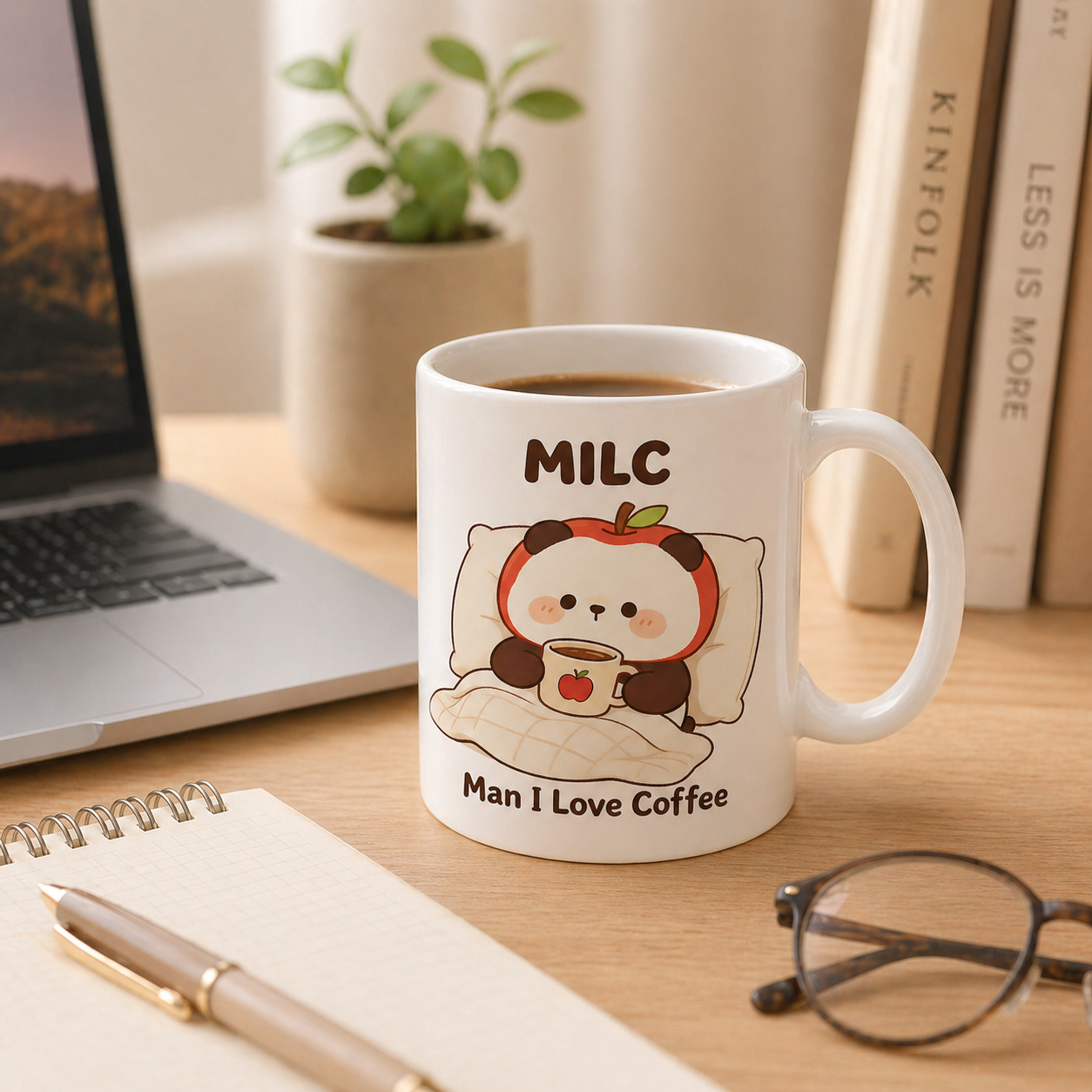 Cute Apple Panda Coffee Mug - Man I Love Coffee