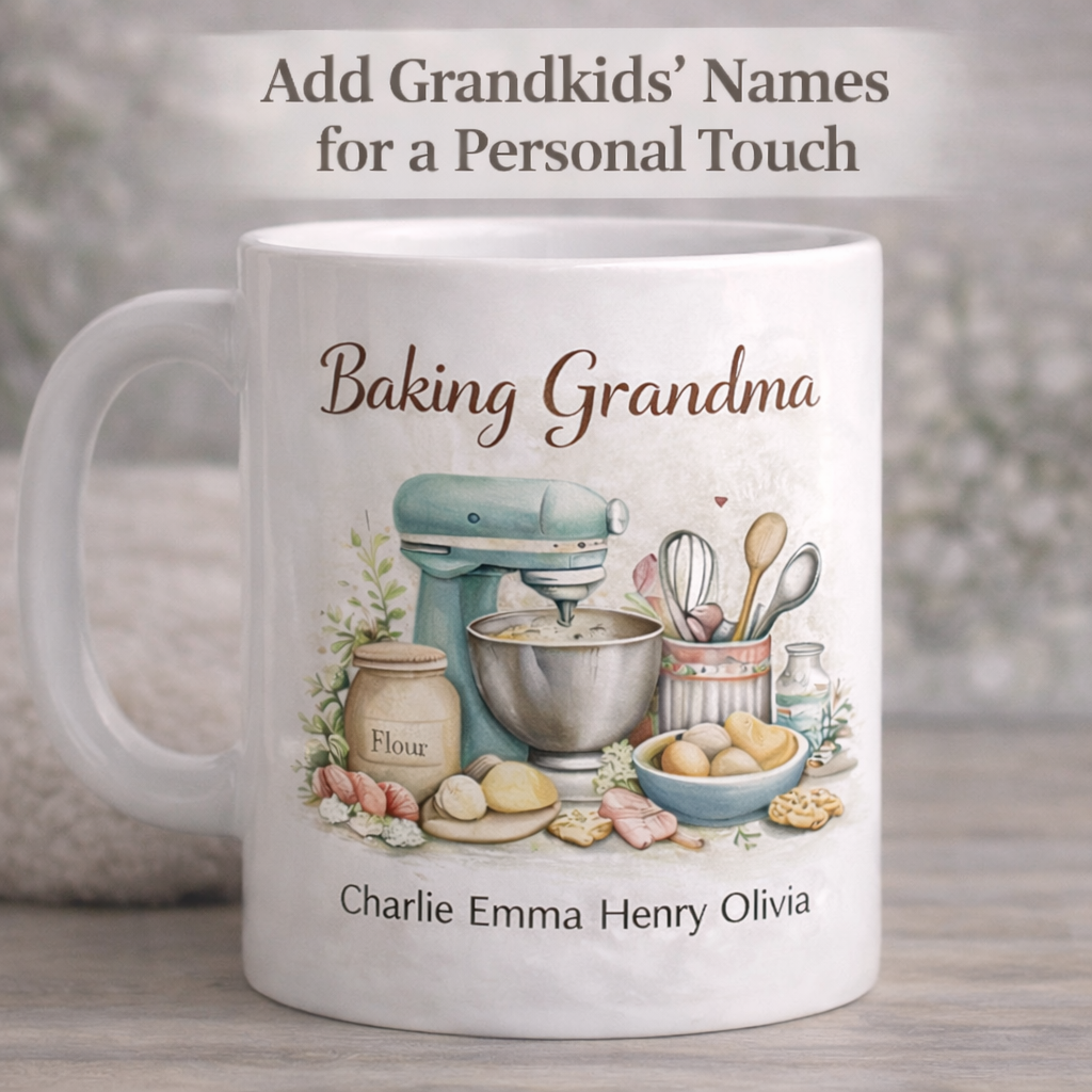 Baking Grandma - Personalized Baking Mug for Grandma, Custom Name Gift from Grandkids