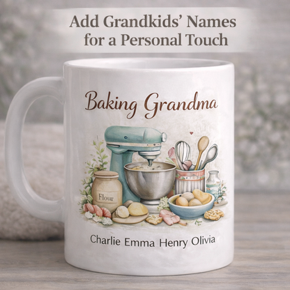 Baking Grandma - Personalized Baking Mug for Grandma, Custom Name Gift from Grandkids