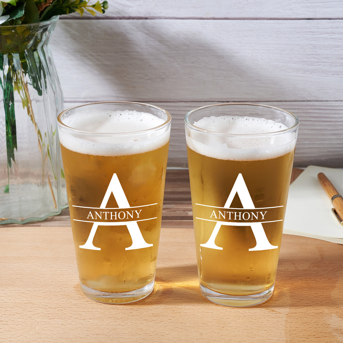 Monogram Name - Gift For Men, Dad, Father, Grandfather, Grandpa, Husband - Personalized Beer Glass