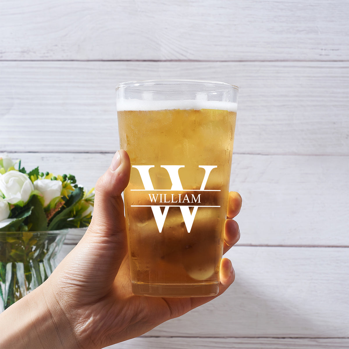 Monogram Name - Gift For Men, Dad, Father, Grandfather, Grandpa, Husband - Personalized Beer Glass