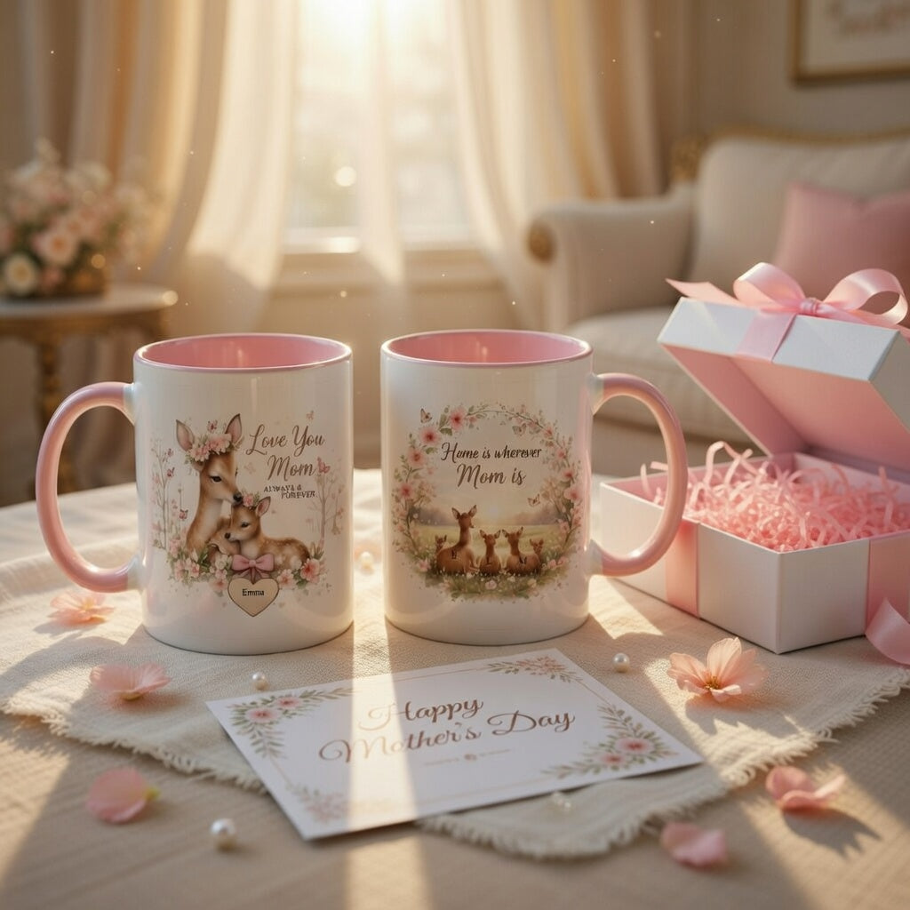 Personalized Deer Mom Mug – Love You Mom & Kids Names