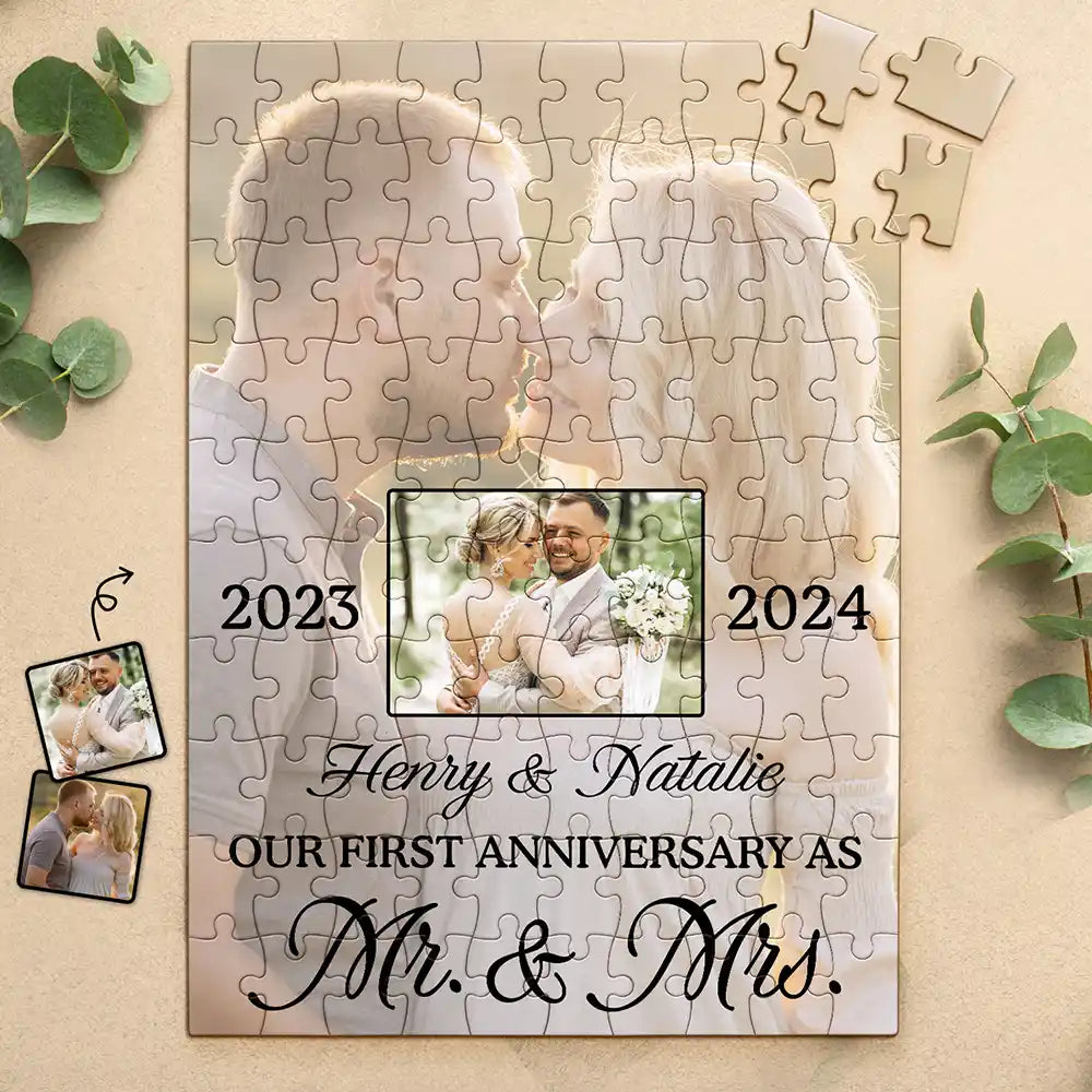 Custom Photo Our First Anniversary As Mr. & Mrs. - Personalized Jigsaw Puzzle