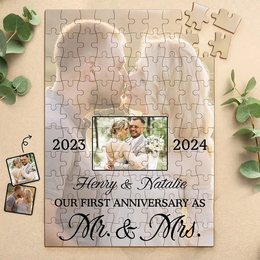 Custom Photo Our First Anniversary As Mr. & Mrs. - Personalized Jigsaw Puzzle