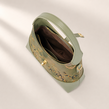 Green Bamboo Silk & Leather Shoulder Bag