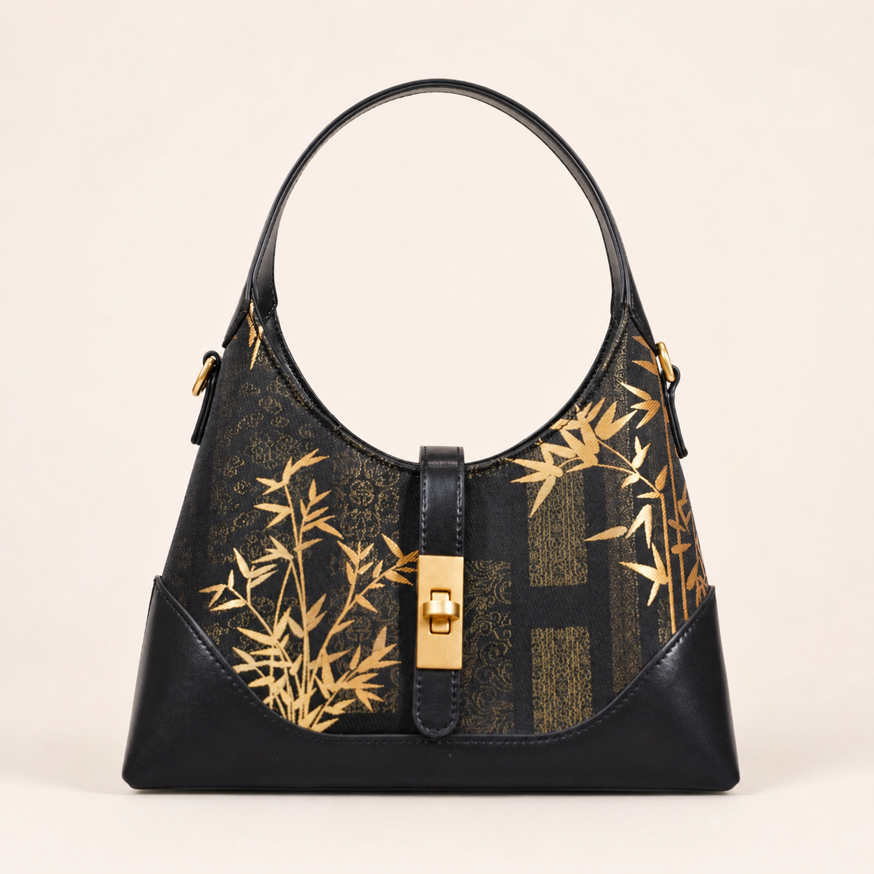 Gold Bamboo Silk & Leather Shoulder Bag
