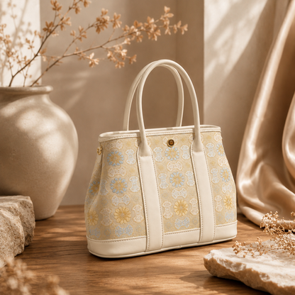 Ivory Bloom Silk Brocade Leather Bag