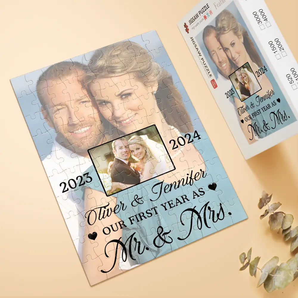 Custom Photo Our First Anniversary As Mr. & Mrs. - Personalized Jigsaw Puzzle