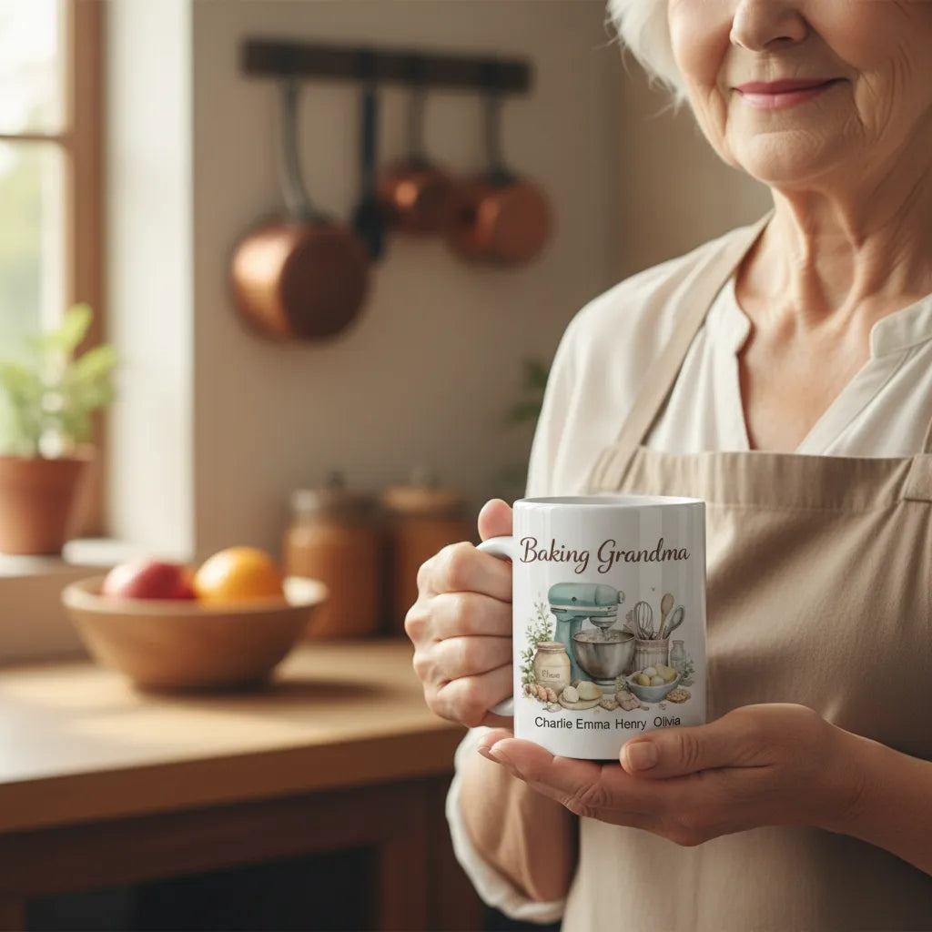 Baking Grandma - Personalized Baking Mug for Grandma, Custom Name Gift from Grandkids