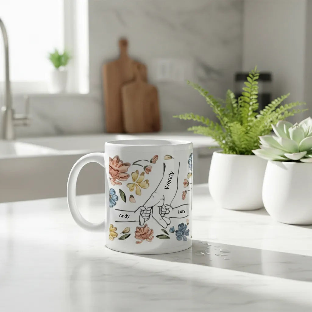 Personalized Hand In Hand Mug for Mom Grandma – Custom Edge-to-Edge Ceramic Gift