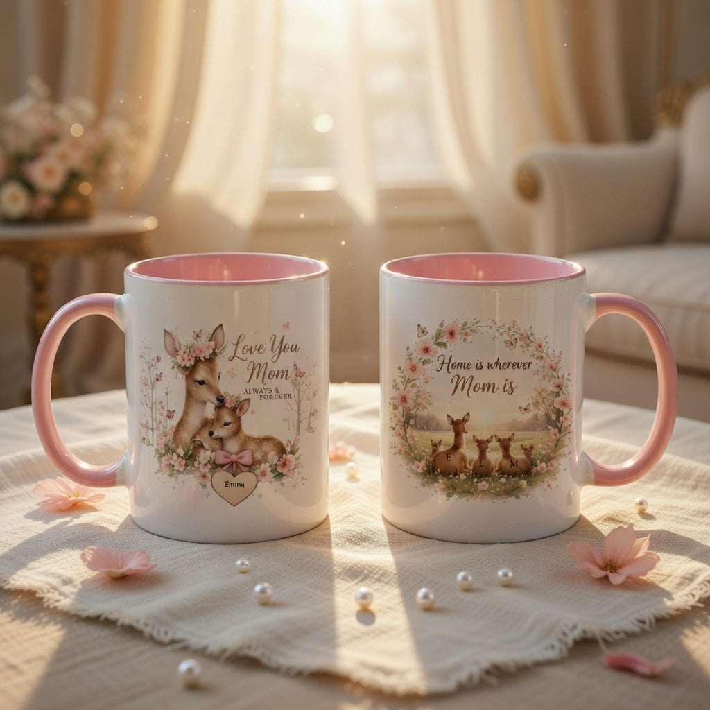 Personalized Deer Mom Mug – Love You Mom & Kids Names