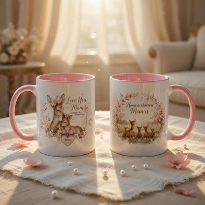 Personalized Deer Mom Mug – Love You Mom & Kids Names